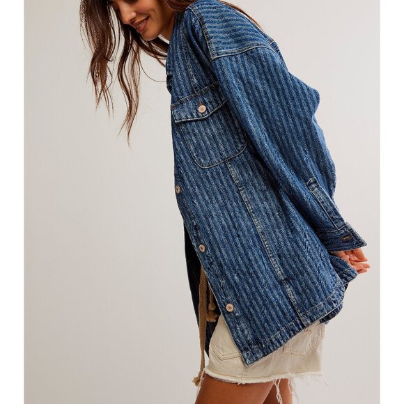 FREE PEOPLE We The Free Dunes Shirt Jacket / Blue Abyss - Picture 2 of 9